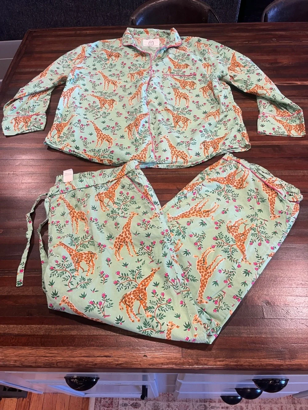 Print Fresh Organic Cotton Giraffe Print Pajama Set - Mint- large